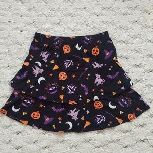 Cute Junior's Halloween Skirt Size M 7/8 Black Tiered Cats and Jack o Lanterns